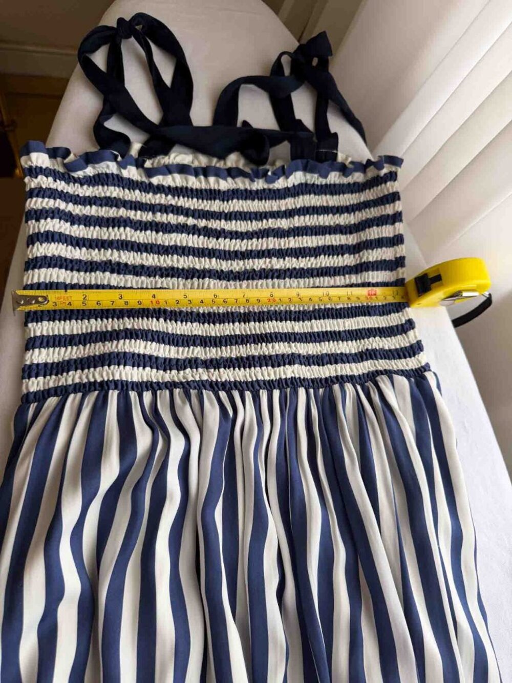 Summersalt Smocked Maxi Dress M Nautical Stripe Blue Mountain Bow Tie - Picture 11 of 13